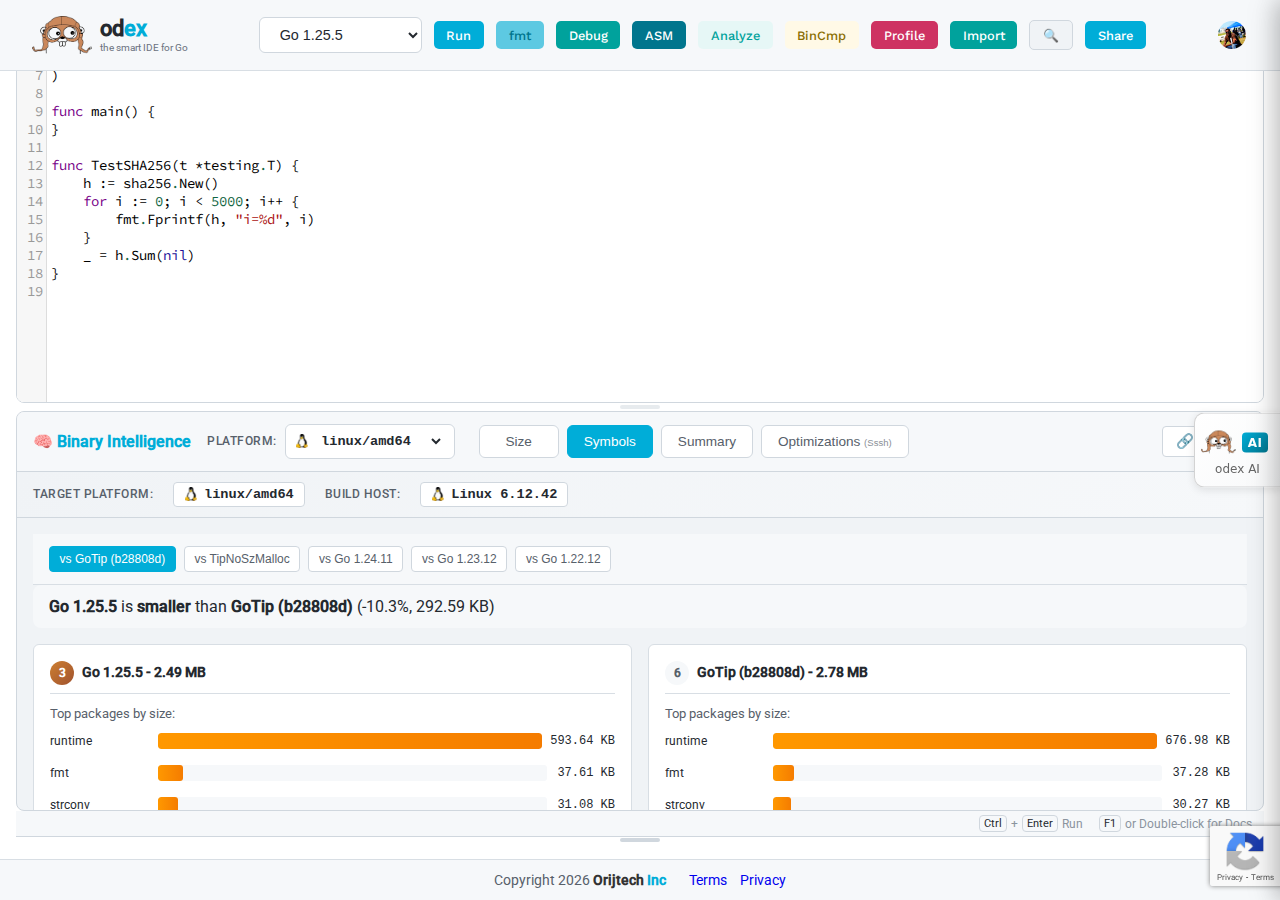 Symbol comparison across Go versions